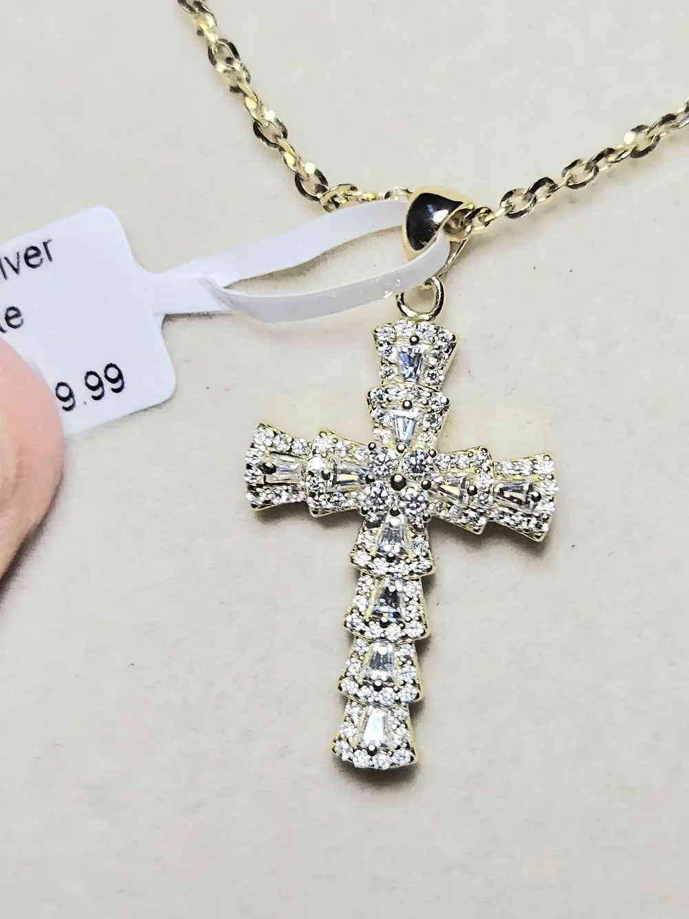 NWT Sterling Silver Moissanite Cross Pendant Necklace 0.98CT Gold Tone